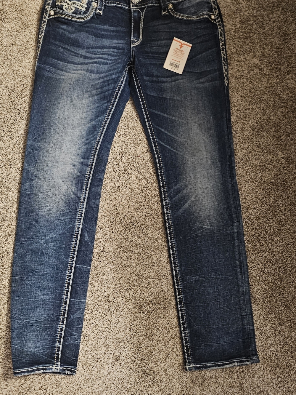 Rock Revival Indigo Blue Skinny Jeans with White Contrast Stitching
